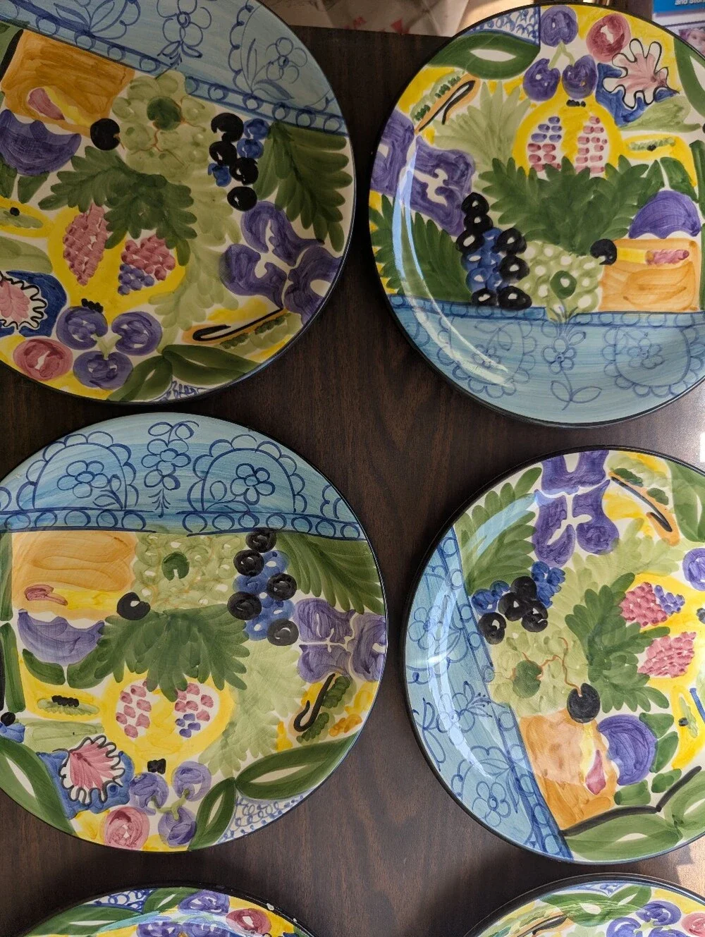 Favanol Martinique Hand Painted Dinner Plates, Set Of 7